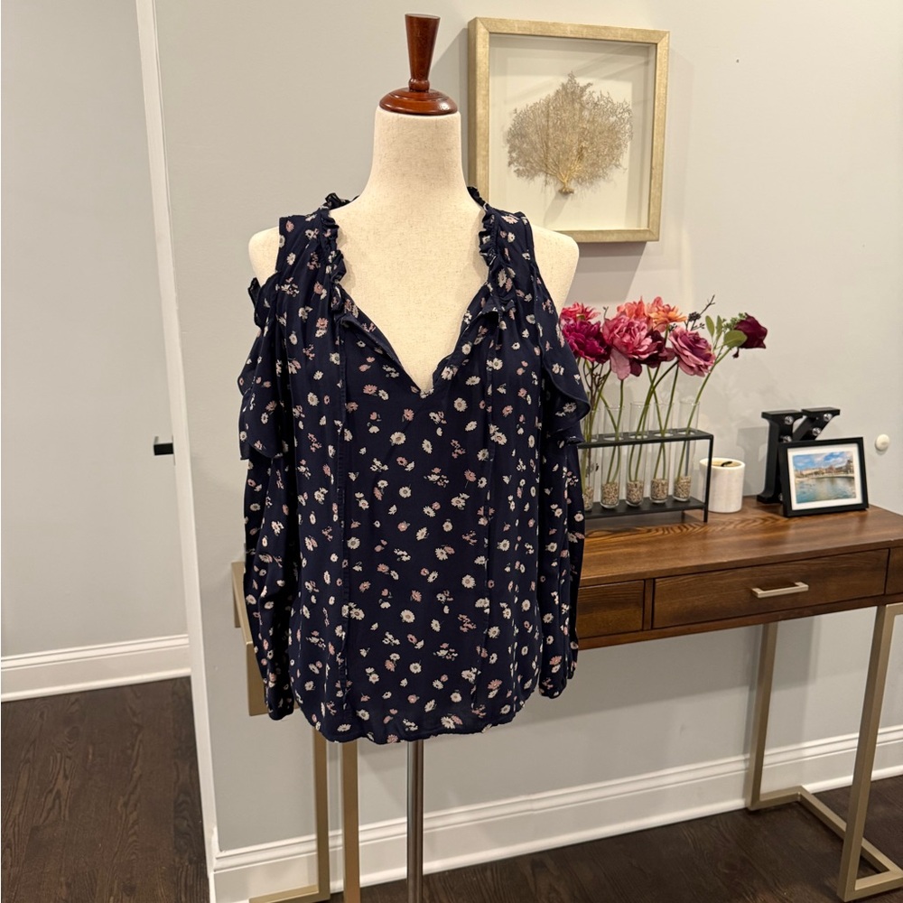 Floral Navy Ruffle Blouse